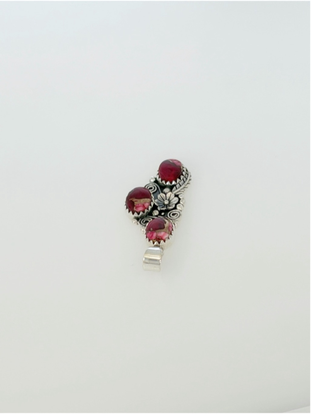 Southwest Pure Sterling Silver 925 Red Rose Dahlia Kingman Turquoise Pendant New - Picture 4 of 9